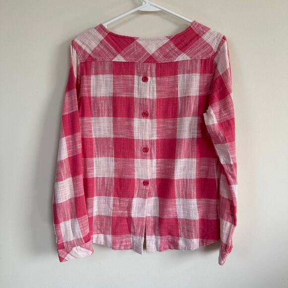 Cloth & Stone Linen Blend Picnic Gingham Plaid Shirt Button Back Pink White S - Picture 8 of 11
